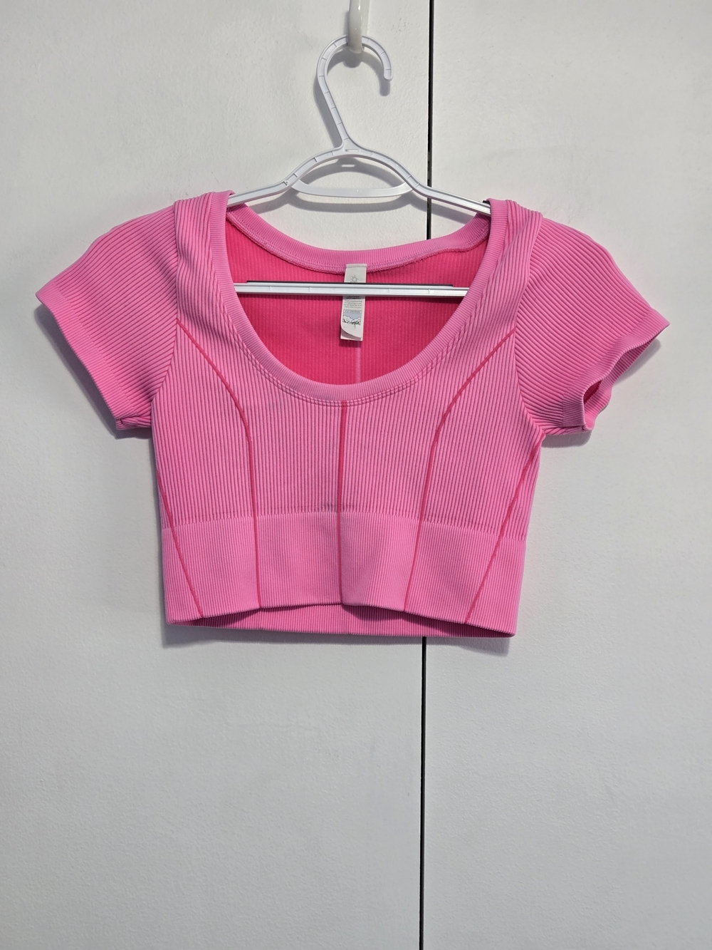 Aerie Offline Pink Ribbed Seamless Cropped Workout Top Short Sleeve S